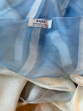 Light Blue & Cream Silk-Wool Blend Scarf